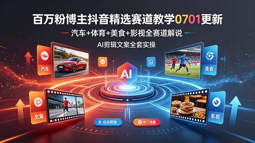 百万粉博主抖音精选赛道教学-0701更新,汽车+体育+美食+影视全赛道解说,AI剪辑文案全套实操-小艾项目网