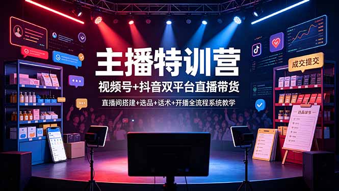主播特训营:视频号+抖音双平台直播带货,直播间搭建+选品+话术+开播全流程系统教学-小艾项目网