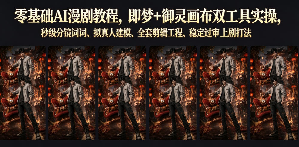 零基础AI漫剧教程，即梦+御灵画布双工具实操，秒级分镜提示词、拟真人建模、全套剪辑工程、稳定过审上剧打法-小艾项目网