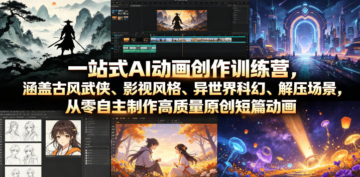 一站式AI动画创作训练营,涵盖古风武侠、影视风格、异世界科幻、解压场景,从零自主制作高质量原创短篇动画-小艾项目网