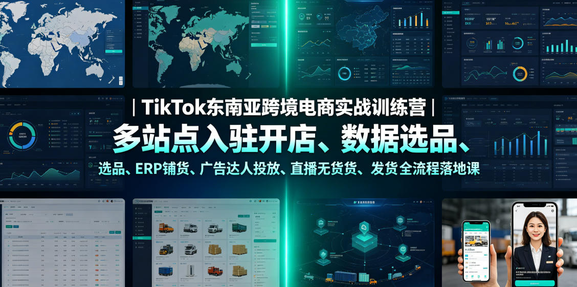 TikTok东南亚跨境电商实战训练营|多站点入驻开店、数据选品、ERP铺货、广告达人投放、直播无货源发货全流程落地课-小艾项目网
