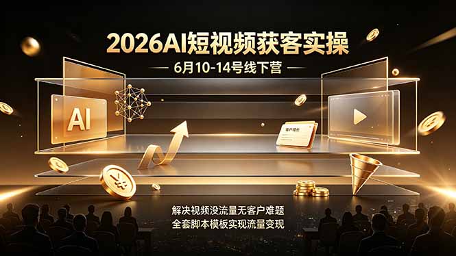 2026AI短视频获客实操6月10-14号线下营，解决视频没流量无客户难题，全套脚本模板实现流量变现-小艾项目网