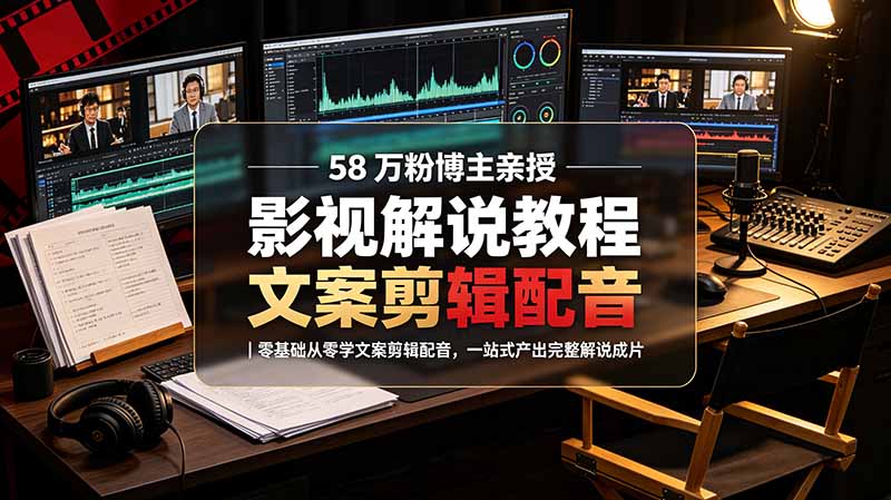 58 万粉博主荧幕春秋亲授影视解说教程|零基础从零学文案剪辑配音,一站式产出完整解说成片-小艾项目网