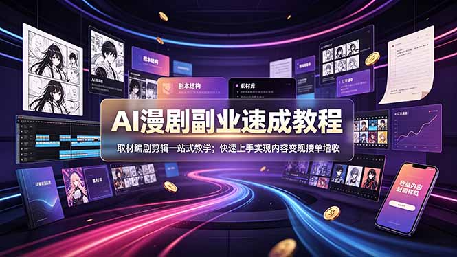 AI漫剧副业速成教程,取材编剧剪辑一站式教学;快速上手实现内容变现接单增收-小艾项目网