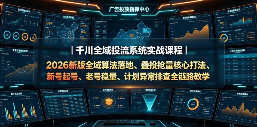 千川全域投流系统实战课程|2026新版全域算法落地、叠投抢量核心打法、新号起号、老号稳量、计划异常排查全链路教学-小艾项目网