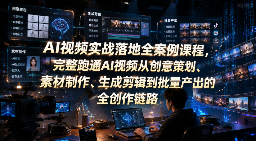 AI视频实战落地全案例课程，完整跑通AI视频从创意策划、素材制作、生成剪辑到批量产出的全创作链路-小艾项目网