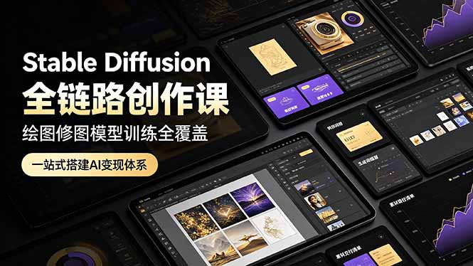 Stable Diffusion全链路创作课,绘图修图模型训练全覆盖,一站式搭建AI变现体系-小艾项目网
