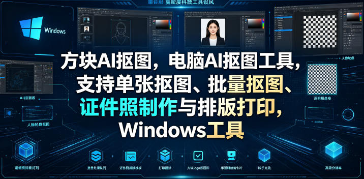方块AI抠图,电脑AI抠图工具,支持单张抠图、批量抠图、证件照制作与排版打印,Windows工具-小艾项目网