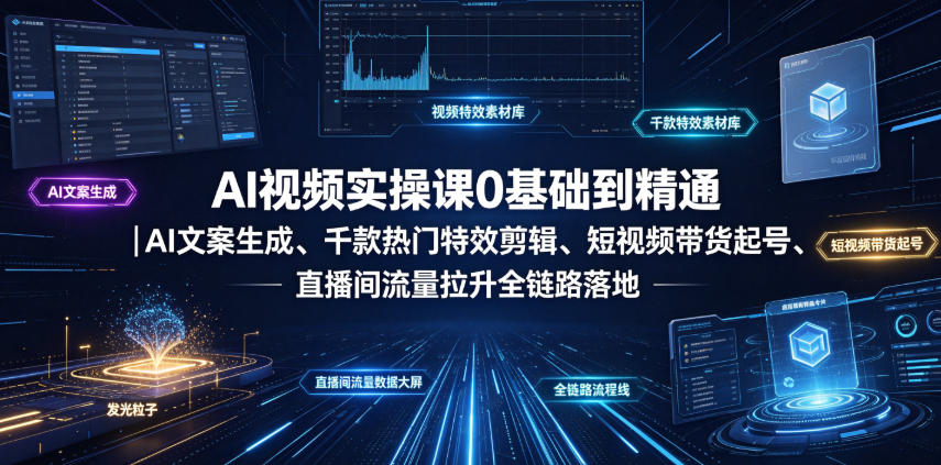 AI视频实操课0基础到精通｜AI文案生成、千款热门特效剪辑、短视频带货起号、直播间流量拉升全链路落地-小艾项目网
