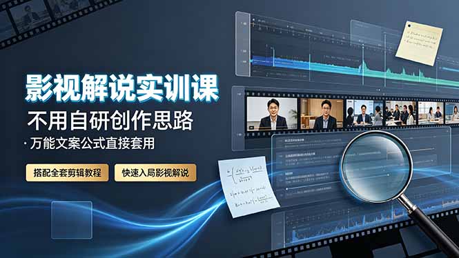 影视解说实训课:不用自研创作思路,万能文案公式直接套用,搭配全套剪辑教程,快速入局影视解说-小艾项目网