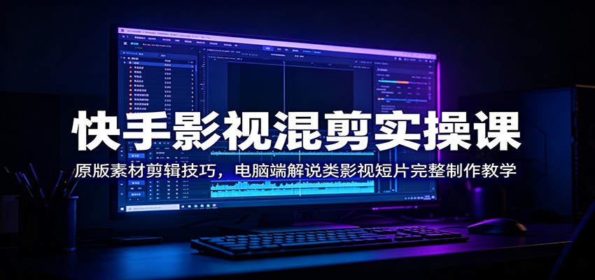 快手影视混剪实操课:原版素材剪辑技巧,电脑端解说类影视短片完整制作教学-小艾项目网