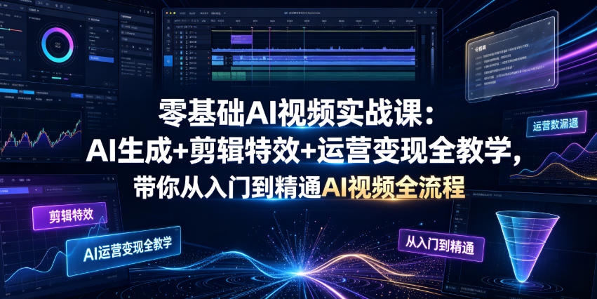 零基础AI视频实战课：AI生成+剪辑特效+运营变现全教学，带你从入门到精通AI视频全流程-小艾项目网