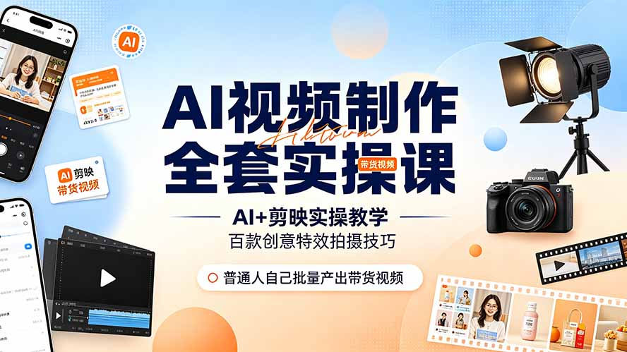 AI视频制作全套实操课，多款AI工具搭配剪映教学，百种特效运镜拍摄实操，抖音账号带货运营全覆盖-小艾项目网