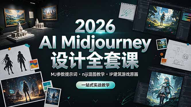2026 AI Midjourney设计全套课,MJ参数提示词niji混图教学,IP建筑游戏原画一站式实战教学-小艾项目网