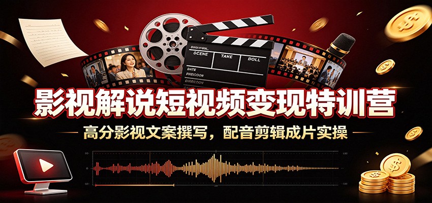 影视解说短视频变现特训营:高分影视文案撰写,配音剪辑成片实操-小艾项目网