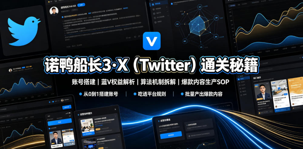 诺鸭船长3·X(Twitter)通关秘籍,涵盖账号搭建、蓝V权益解析、算法机制拆解及爆款内容生产SOP-小艾项目网