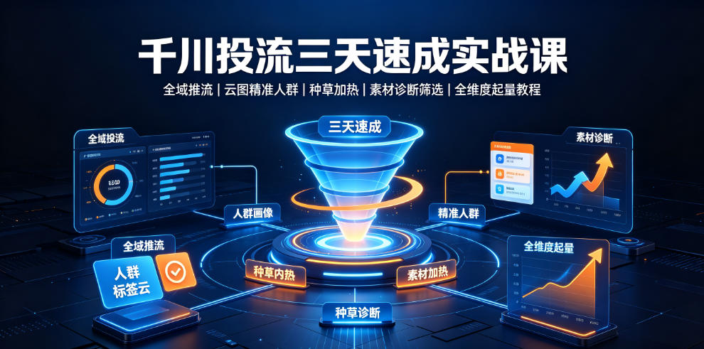 千川投流三天速成实战课｜全域推流、云图精准人群、种草加热、素材诊断筛选全维度起量教程-小艾项目网