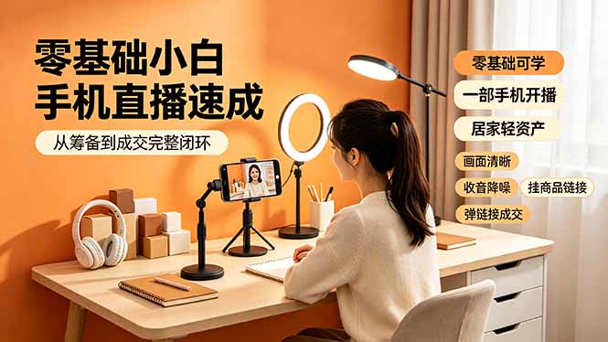 零基础小白手机直播速成，从筹备到成交完整闭环，适配苹果安卓系统，解决杂音卡顿留人难问题-小艾项目网