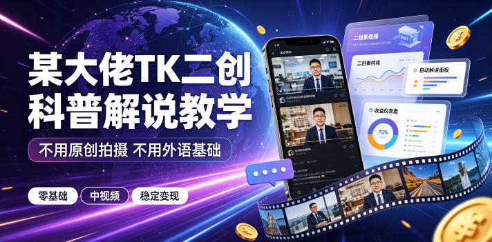 某大佬TK二创科普解说教学,不用原创拍摄不用外语基础,零基础做TikTok中视频稳定变现-小艾项目网