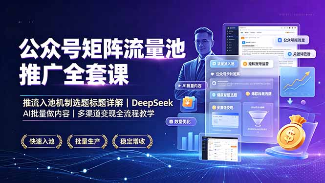 公众号矩阵流量池推广全套课,推流入池机制选题标题详解,DeepSeek AI批量做内容,多渠道变现全流程教学-小艾项目网