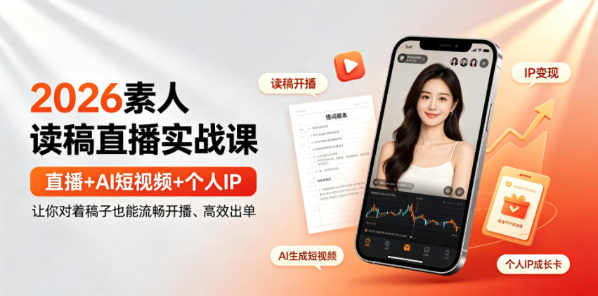 2026素人读稿直播实战课|直播+AI短视频+个人IP,让你对着稿子也能流畅开播、高效出单-小艾项目网