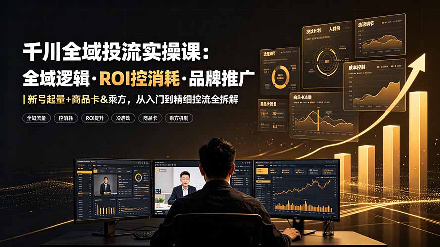 千川全域投流实操课：全域逻辑·ROI控消耗·品牌推广｜新号起量+商品卡&乘方，从入门到精细控流全拆解-小艾项目网