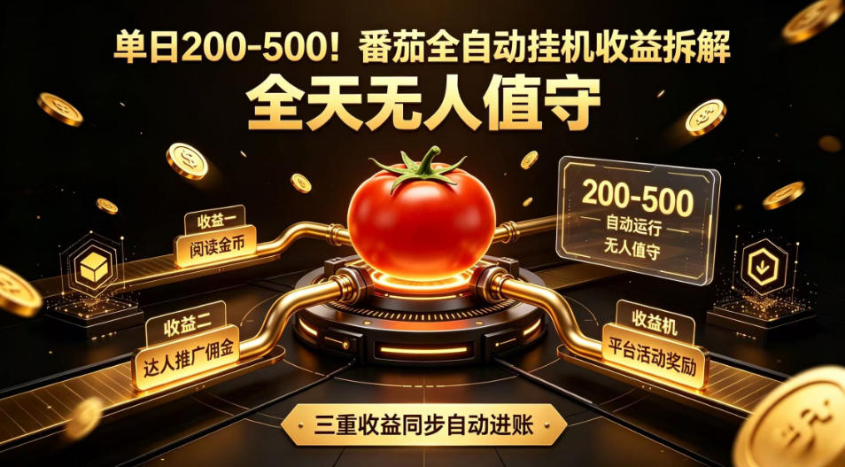 单日200-500！番茄全自动挂G收益拆解，全天无人值守，矩阵操作收益翻倍【揭秘】-小艾项目网