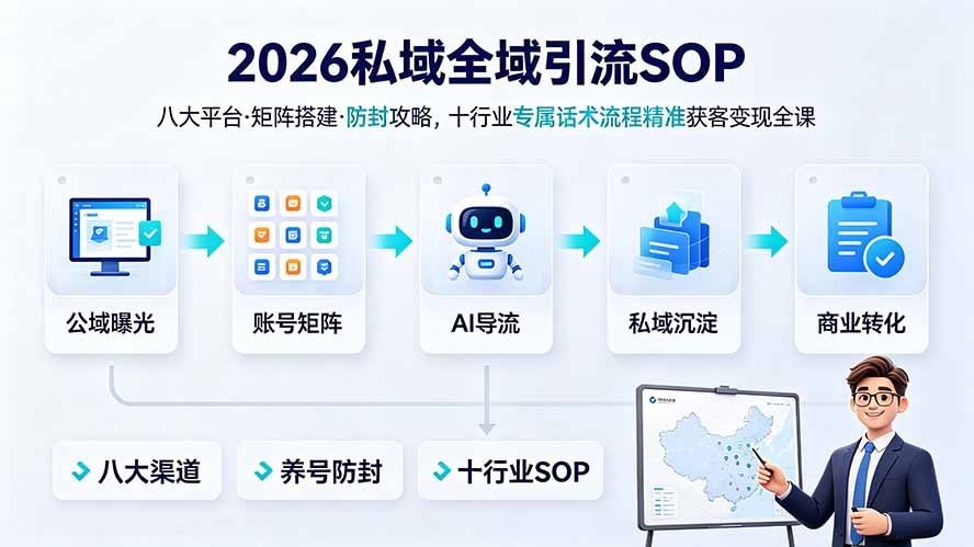 2026私域全域引流SOP｜八大平台·矩阵搭建·防封攻略，十行业专属话术流程精准获客变现全课-小艾项目网