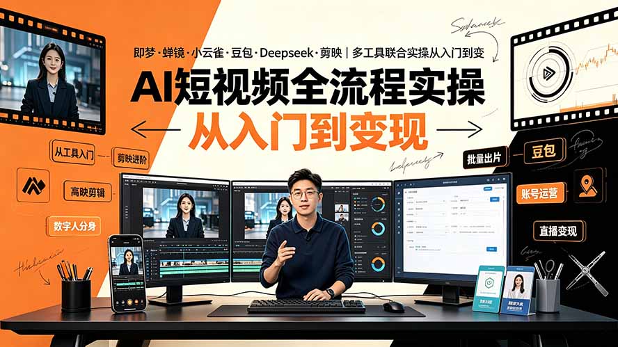 AI短视频全流程实操:即梦·蝉镜·小云雀·豆包·Deepseek·剪映|多工具联合实操从入门到变现-小艾项目网