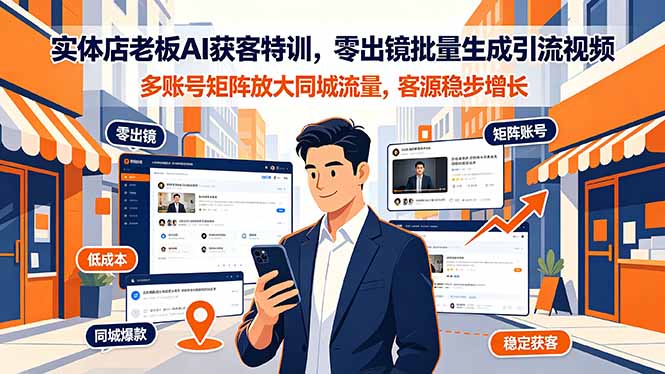 实体店老板AI获客特训，零出镜批量生成引流视频，多账号矩阵放大同城流量，客源稳步增长-小艾项目网