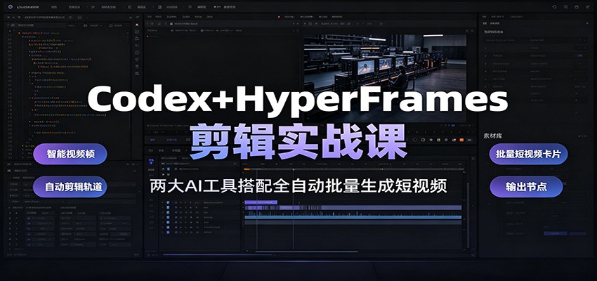Codex+HyperFrames剪辑实战课：两大AI工具搭配全自动批量生成短视频-小艾项目网