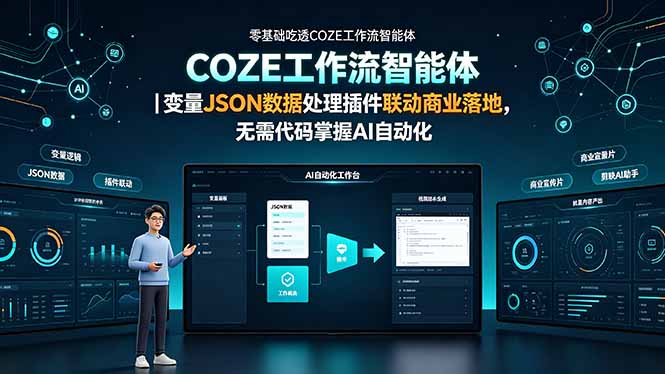 零基础吃透COZE工作流智能体｜变量JSON数据处理插件联动商业落地，无需代码掌握AI自动化-小艾项目网