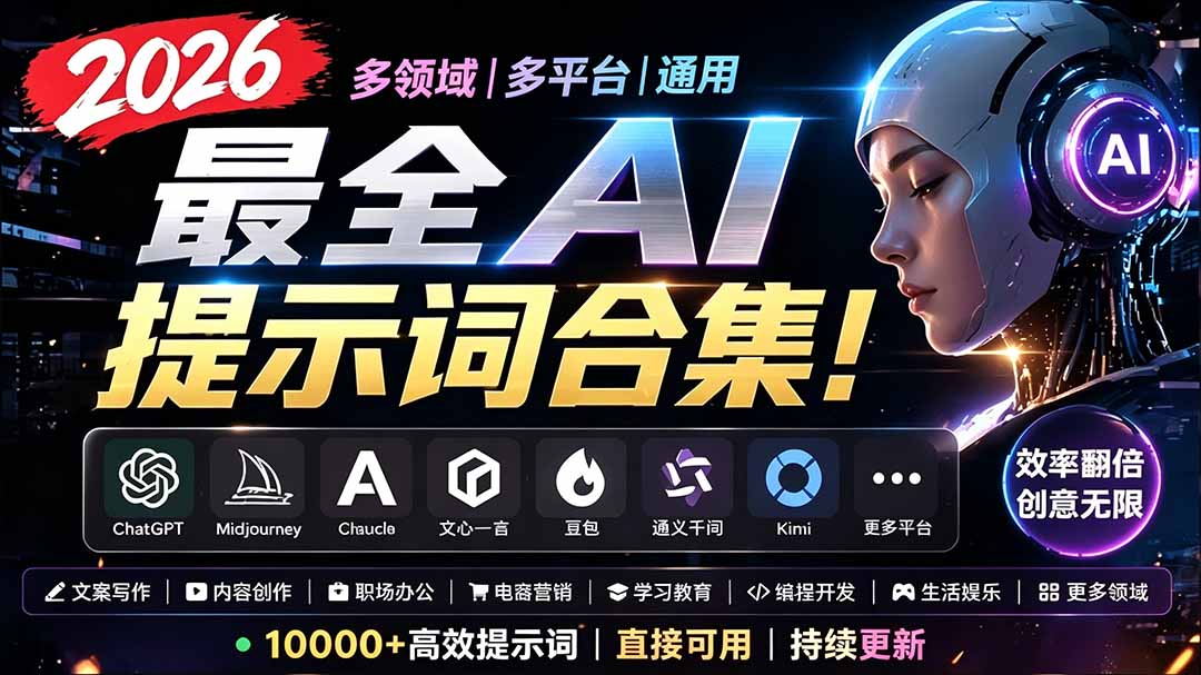 2026最全AI提示词合集！多领域多平台通用，涵盖AI绘画、电商主图、爆款文案，脚本创作等-小艾项目网