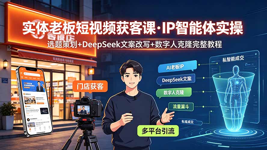 实体老板短视频获客课·IP智能体实操｜选题策划+DeepSeek文案改写+数字人克隆完整教程-小艾项目网