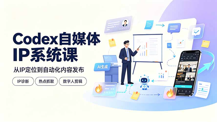 Codex自媒体IP系统课：IP诊断/热点抓取/IP蒸馏 Skill，爆款复刻数字人多平台自动发布教程-小艾项目网