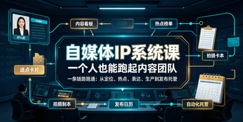 自媒体IP系统课,一个人也能跑起内容团队,一条链路跑通,从定位、热点、表达、生产到发布托管-小艾项目网
