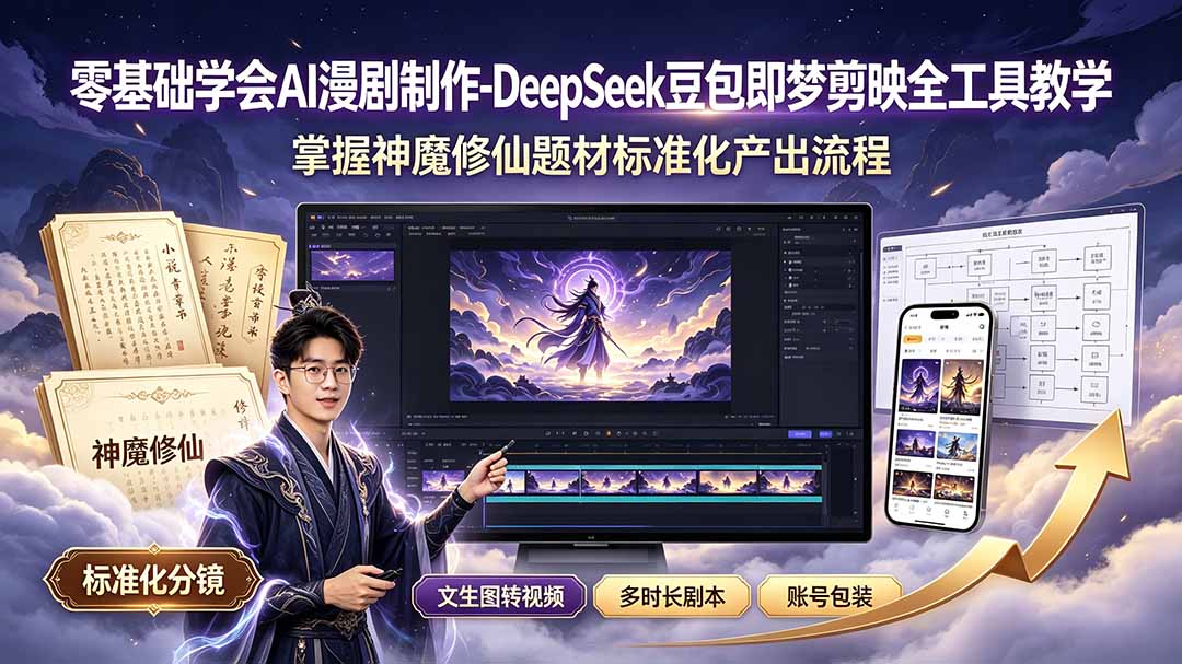 零基础学会AI漫剧制作-DeepSeek豆包即梦剪映全工具教学,掌握神魔修仙题材标准化产出流程-小艾项目网