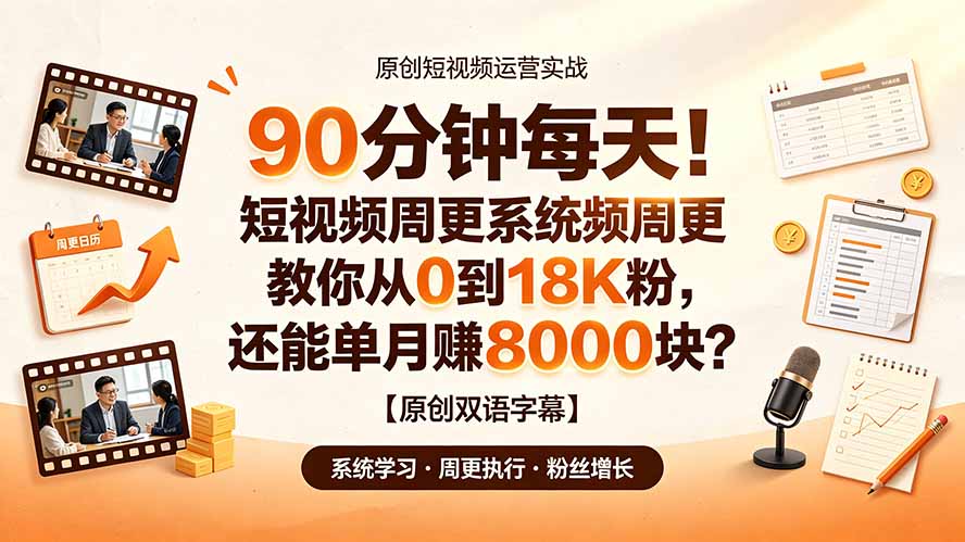 90 分钟每天!短视频周更系统教你从 0 到 18K 粉,还能单月赚 8000 块?【原创双语字幕】-小艾项目网