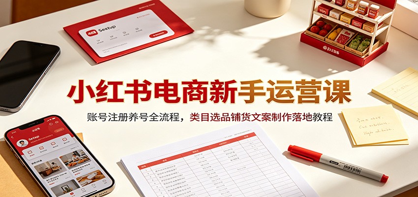小红书电商新手运营课：账号注册养号全流程，类目选品铺货文案制作落地教程-小艾项目网