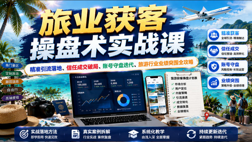 旅业获客操盘术实战课｜精准引流落地、信任成交破局、账号守盘迭代、旅游行业业绩突围全攻略-小艾项目网
