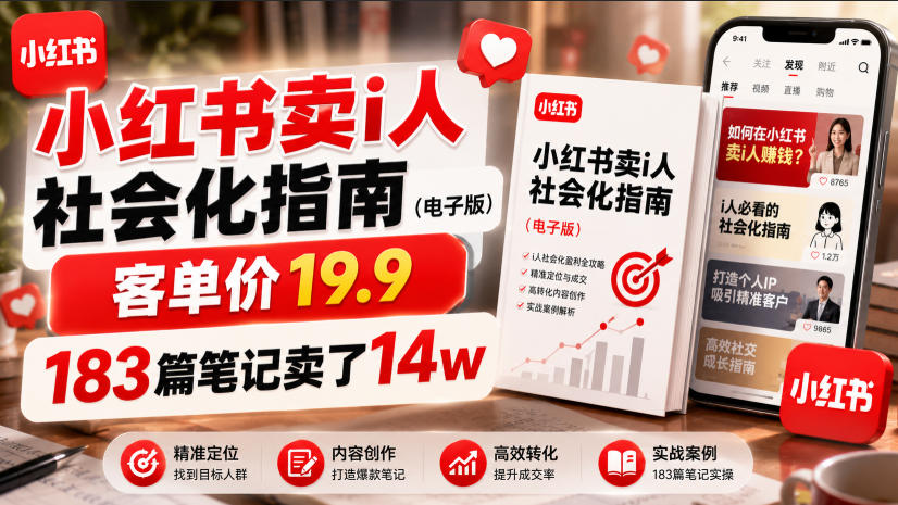 小红书卖I人社会化指南(电子版),客单价19.9,183篇笔记卖了14w!-小艾项目网