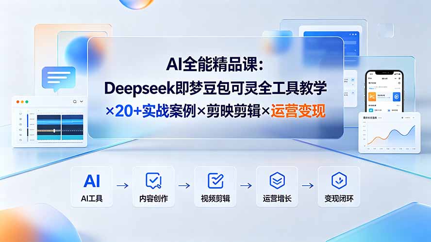 AI全能精品课:Deepseek即梦豆包可灵全工具教学×20+实战案例×剪映剪辑×运营变现-小艾项目网