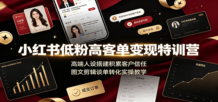 小红书低粉高客单变现特训营：高端人设搭建积累客户信任，图文剪辑谈单转化实操教学-小艾项目网