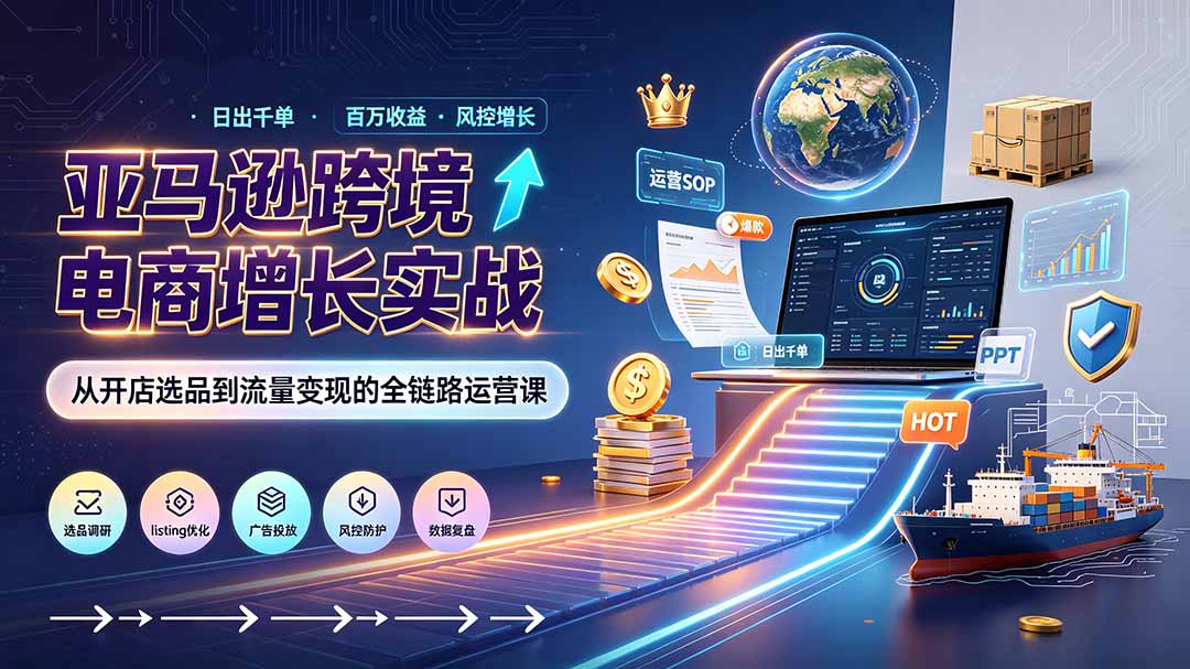 亚马逊0-1孵化特训营8期:从注册风控到稳定日出千单实战,规避审核封店风险,标准化执行流程落地-小艾项目网
