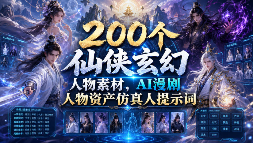 200个仙侠玄幻人物素材，AI漫剧人物资产仿真人提示词-小艾项目网