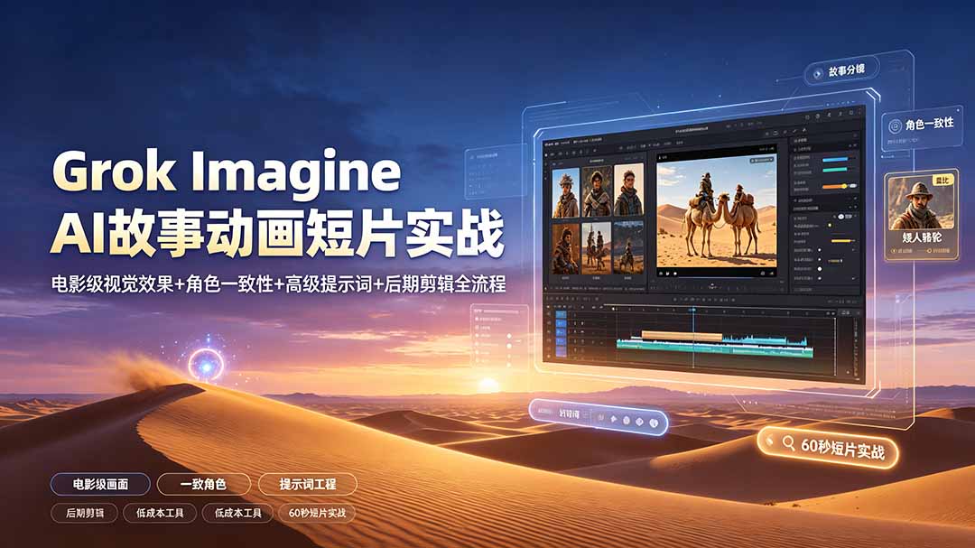 Grok Imagine AI故事动画短片实战:电影级视觉效果+角色一致性+高级提示词+后期剪辑全流程-小艾项目网