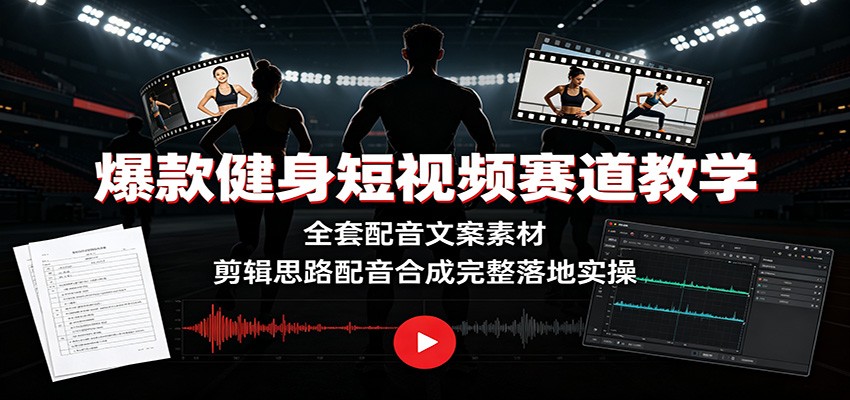 爆款健身短视频赛道教学:全套配音文案素材,剪辑思路配音合成完整落地实操-小艾项目网