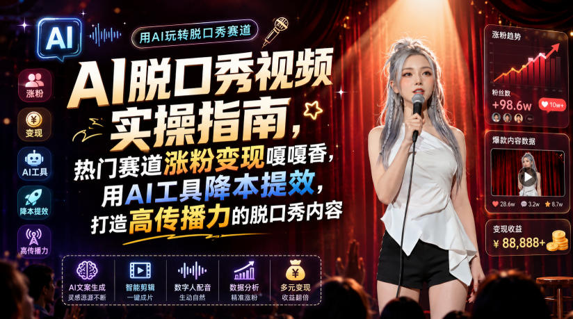 AI脱口秀视频实操指南，热门赛道涨粉变现嘎嘎香，用AI工具降本提效，打造高传播力的脱口秀内容-小艾项目网