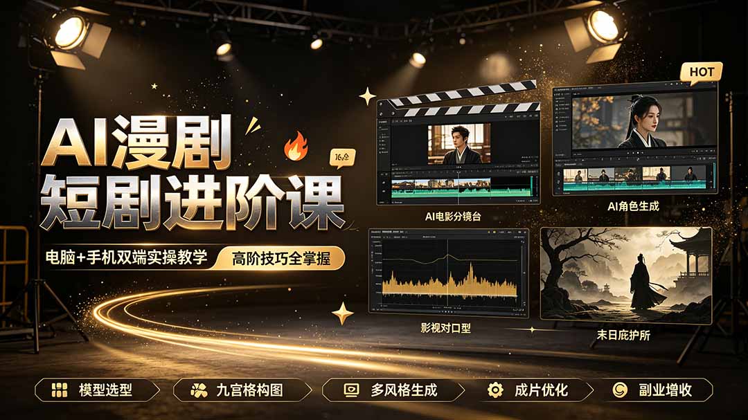 AI漫剧短剧进阶课｜电脑+手机双端实操教学｜影视剧对口型人物吃瓜×解压末日庇护所全程讲解，高阶技巧全掌握-小艾项目网