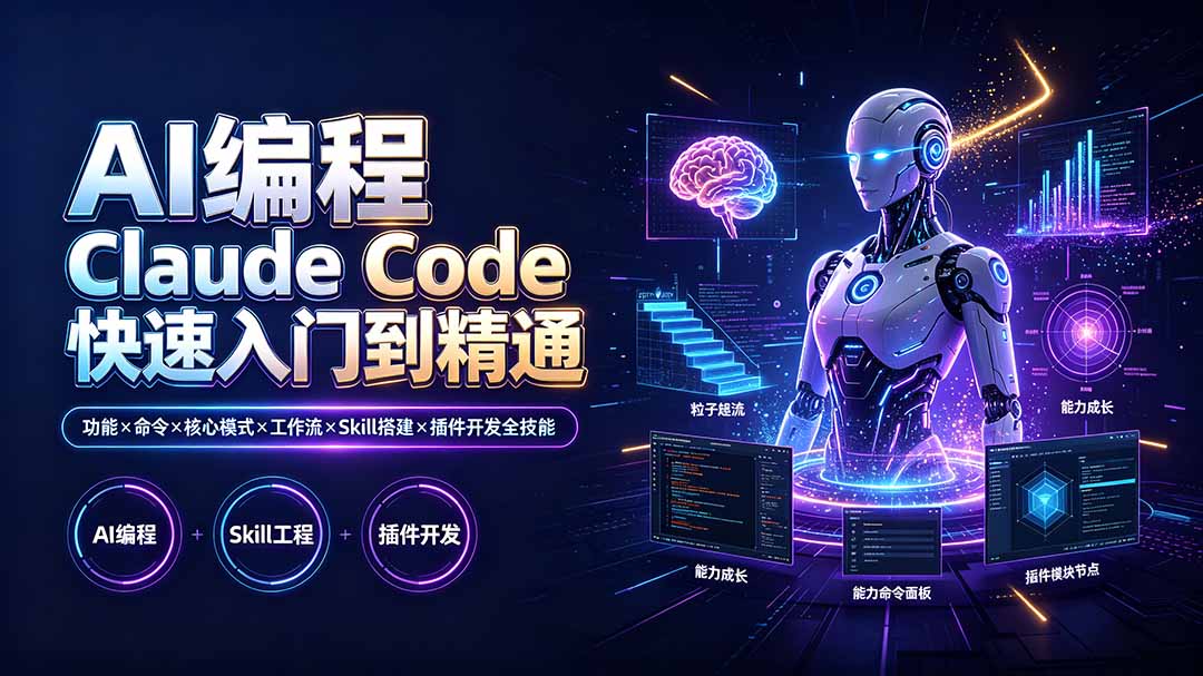 AI编程 Claude Code快速入门到精通:功能×命令×核心模式×工作流×Skill搭建×插件开发全技能-小艾项目网